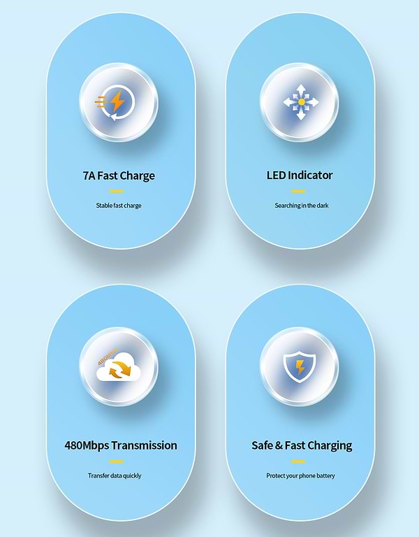 Фото - Кабель Essager Type-C 7A USB 1m Blue (EXC7A-CG03-P)