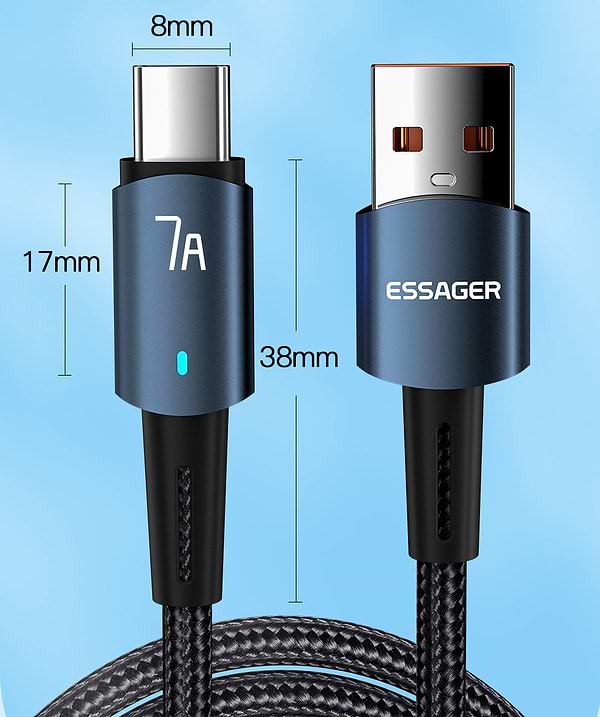 Фото - Кабель Essager Type-C 7A USB 1m Blue (EXC7A-CG03-P)