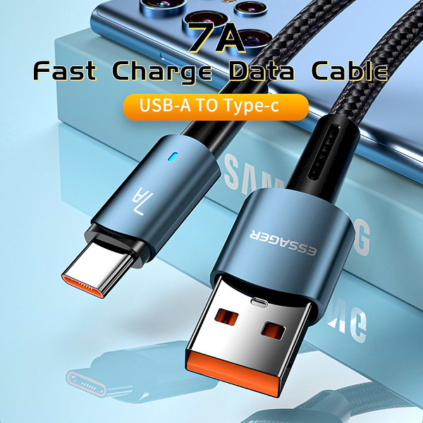 Фото - Кабель синхронизации данных Essager Sunset Type-C 7A USB charging and data Fully compatible cable 1m Black (EXC7A-CG01-P)