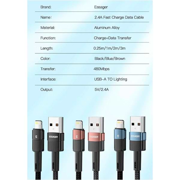 Фото - Кабель синхронізації даних Essager Star 6A Lightning USB 1m Black (EXCL-XC01)