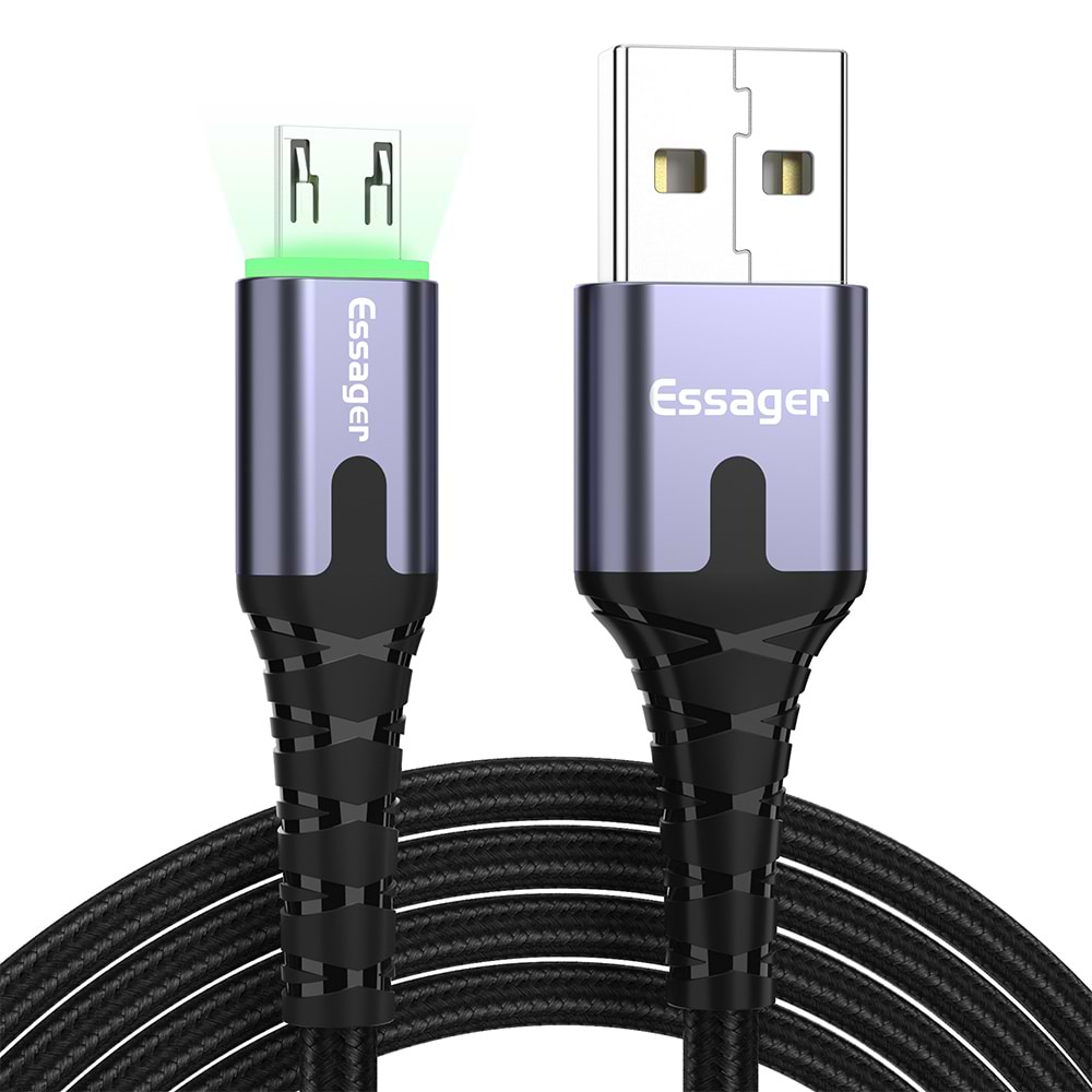 Кабель синхронізації даних Essager LED Light USB Charging & Data Micro 2.4A 2m Black (EXCM-XGA0G)