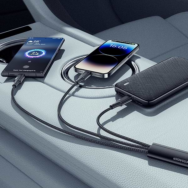 Фото - Кабель синхронізації даних Essager Simple 3 in 1 Micro+Type-c+Lightning 100W USB Cable 1.2M (EXCMTL-JJ01-P)