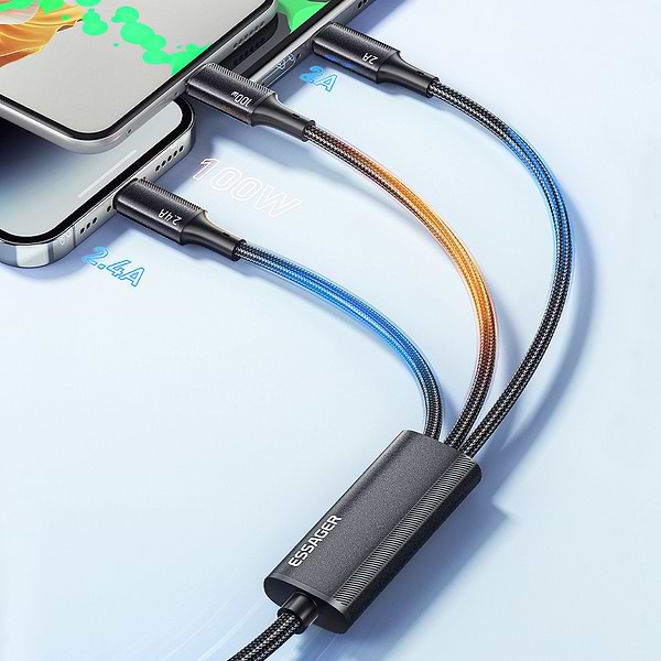 Фото - Кабель синхронізації даних Essager Simple 3 in 1 Micro+Type-c+Lightning 100W USB Cable 1.2M (EXCMTL-JJ01-P)