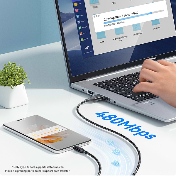 Фото - Кабель синхронізації даних Essager Simple 3 in 1 Micro+Type-c+Lightning 100W USB Cable 1.2M (EXCMTL-JJ01-P)