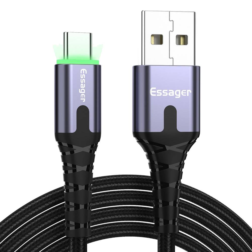 Кабель синхронізації даних Essager LED Light USB Charging & Data Cable Type-C 3A 2M Black (EXCT-XGA0G) - Фото 1