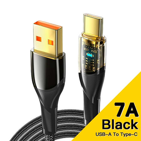 Кабель синхронізації даних Essager Interstellar Transparent Design USB Charging Cable USB A to Type C 7A 1m Black (EXCT-XJ01-P) - Фото 1
