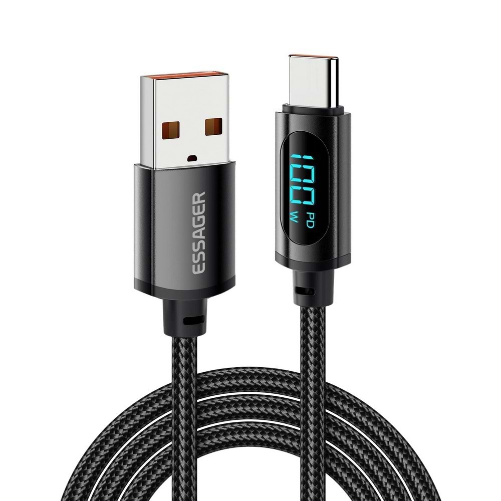 Кабель синхронізації даних Essager Enjoy LED Digital Display USB Charging 7A USB A to Type C 2m Black (EXCT-XYA01-P) - Фото 1