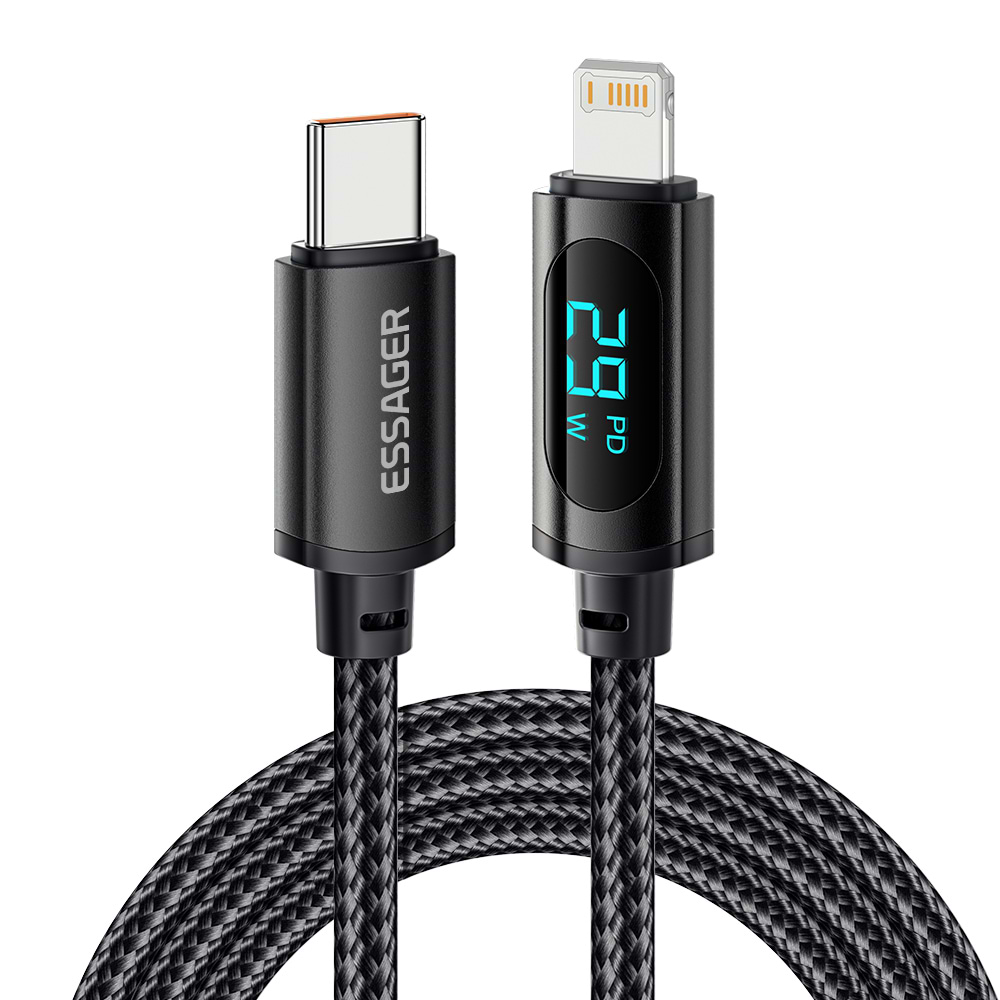 Кабель синхронізації даних Essager Enjoy LED Digital Display USB Charging Cable Type C to Lightning 29W 1m Black (EXCTL-XY01-P)