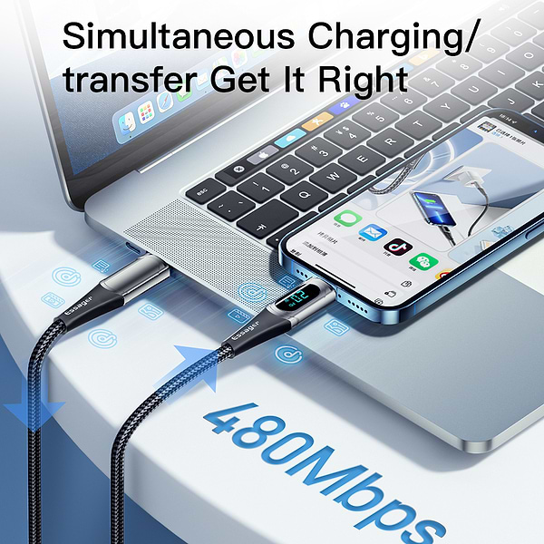 Фото - Кабель Essager LED Digital Display PD 20W Fast Charging Type C to Lightnining USB Cable 1m Blue (EXCTL-YD03)