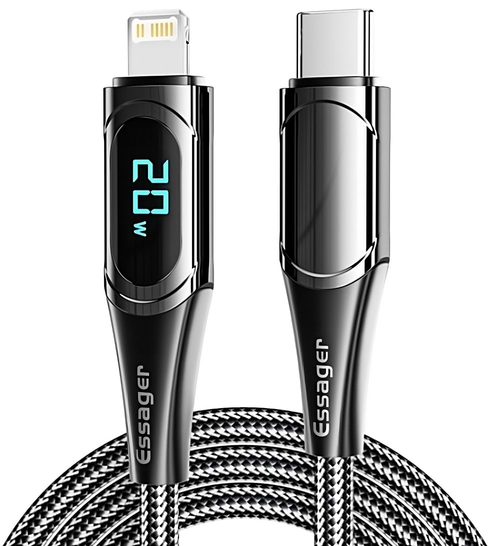 Кабель синхронізації даних Essager LED Digital Display PD 20W Fast Charging Type C to Lightnining USB Cable 1m Black (EXCTL-YD01)