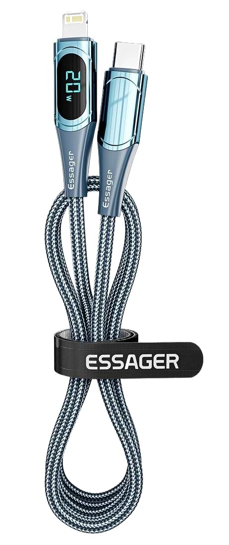 Фото - Кабель Essager LED Digital Display PD 20W Fast Charging Type C to Lightnining USB Cable 1m Blue (EXCTL-YD03)