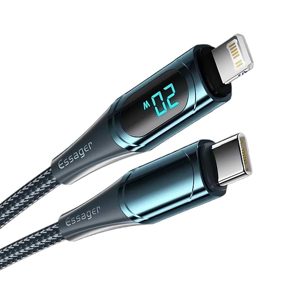 Фото - Кабель Essager LED Digital Display PD 20W Fast Charging Type C to Lightnining USB Cable 1m Blue (EXCTL-YD03)