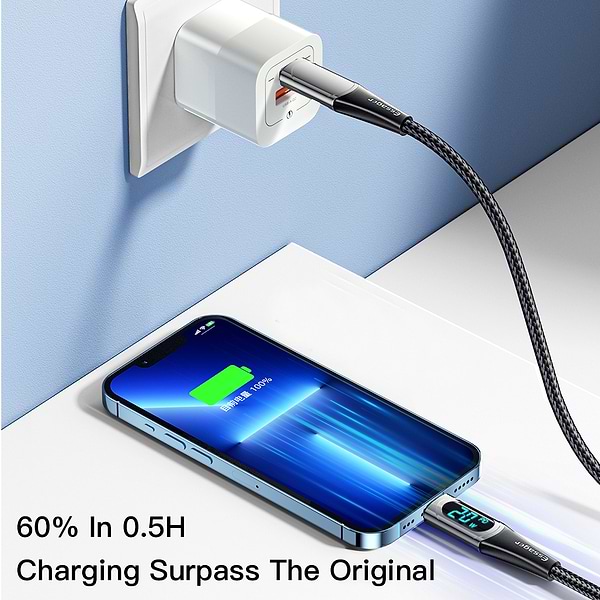 Фото - Кабель Essager LED Digital Display PD 20W Fast Charging Type C to Lightnining USB Cable 1m Blue (EXCTL-YD03)