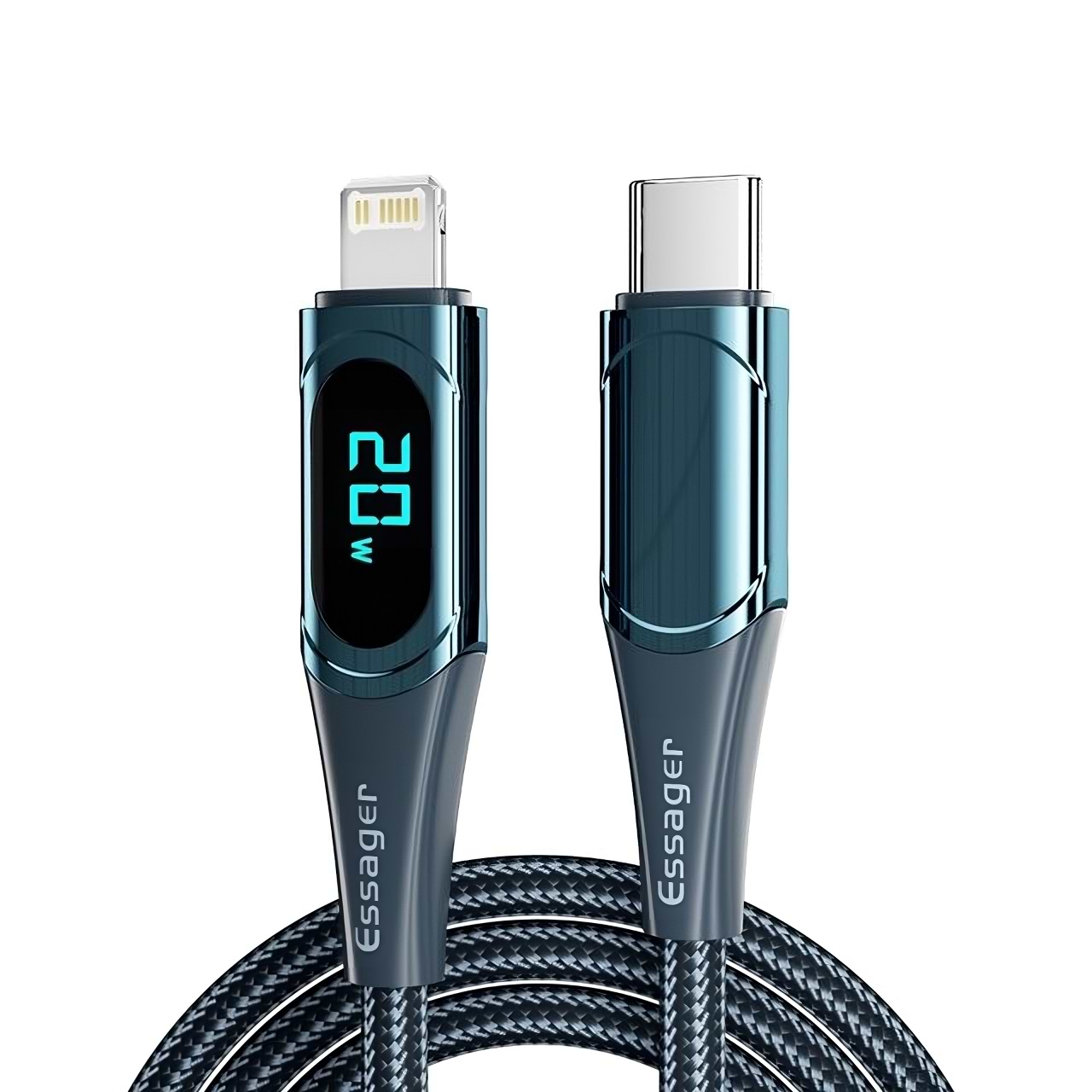 Кабель Essager LED Digital Display PD 20W Fast Charging Type C to Lightnining USB Cable 2m Blue (EXCTL-YDA03)