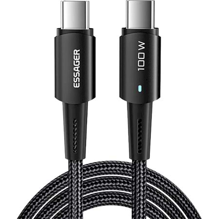 Кабель синхронізації даних Essager Sunset 100W USB charging&data cable Type-C to Type-C 1m Black (EXCTT1-CG01) - Фото 1