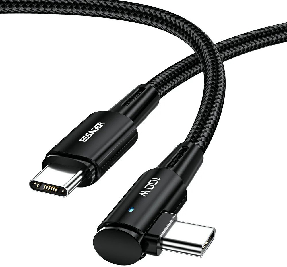 Кабель синхронизации данных Essager Sunset Bend Type 100W Fast Charging Type-C to Type-C USB Cable 2M Black (EXCTT1-CGWTA01) - Фото 1