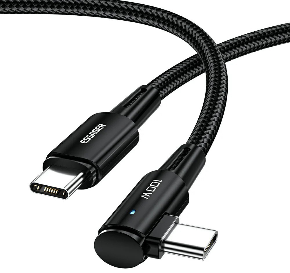 Кабель синхронізації даних Essager Sunset Bend Type 100W Fast Charging Type-C to Type-C USB Cable 3M Black (EXCTT1-CGWTC01)