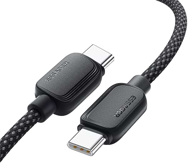 Фото - Кабель синхронізації даних Essager Breeze USB Cable Type C to Type C 1M Black 100W (EXCTT1-WL01-P)