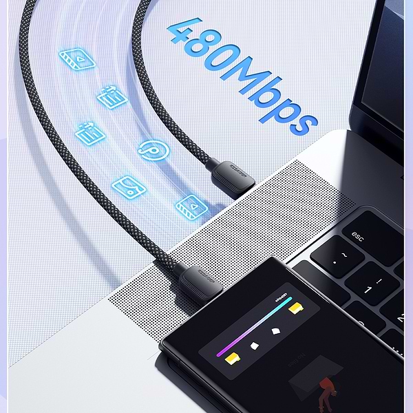 Фото - Кабель синхронізації даних Essager Breeze USB Cable Type C to Type C 1M Black 100W (EXCTT1-WL01-P)