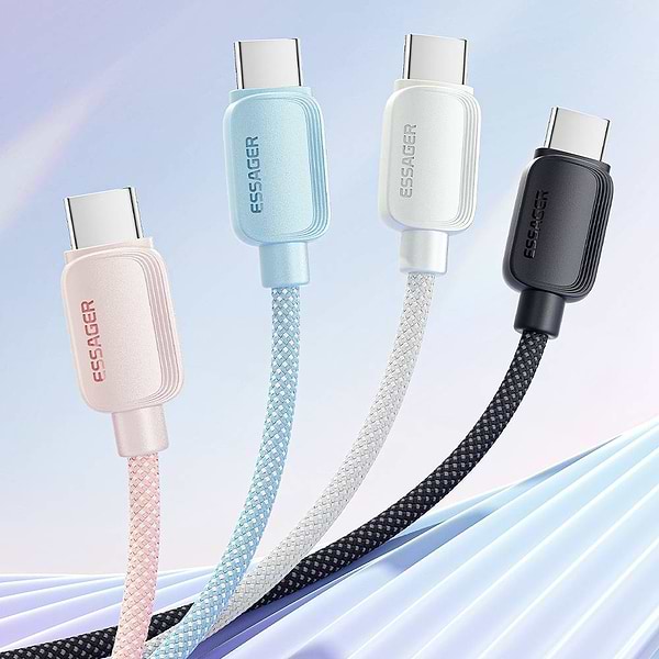 Фото - Кабель синхронізації даних Essager Breeze USB Cable Type C to Type C 1M White 100W (EXCTT1-WL02-P)