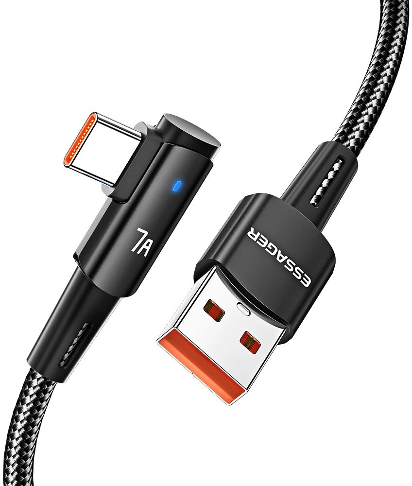 Кабель синхронізації даних Essager Sunset Bend Type 7A cable USB A to Type C 1M Black 100W (EXCWT7A-CG01-P)