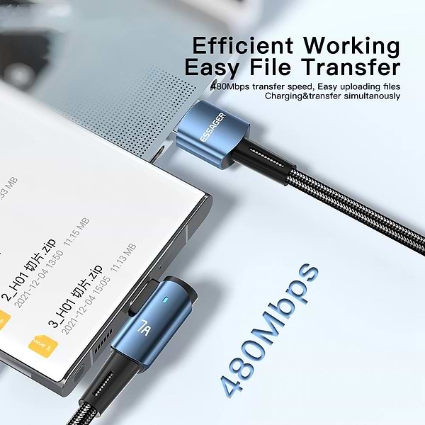 Фото - Кабель синхронизации данных Essager Sunset Bend Type 7A cable USB A to Type C 2M Black 100W (EXCWT7A-CGA01-P)