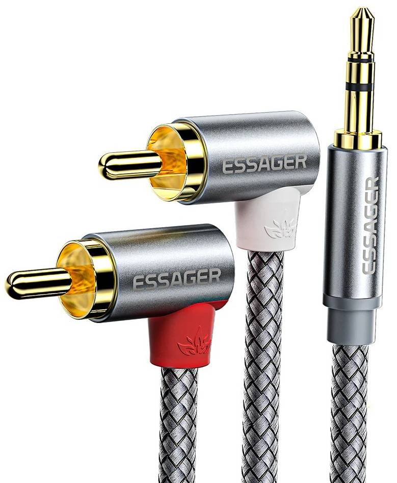 Кабель 3.5 мм - 3.5 мм Essager Monster Elbow RCA Audio Cable Jack 3.5 to 2 RCA Cable 3.5mm  3.5mm Jack to 2RCA 1M (EYPWT-MY0G-P) - Фото 1