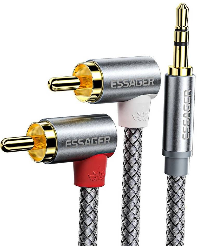 Кабель 3.5 мм -3.5 мм Essager Monster Elbow RCA Audio Cable Jack 3.5 to 2 RCA Cable 3.5mm  3.5mm Jack to 2RCA 2M (EYPWT-MYA0G-P)