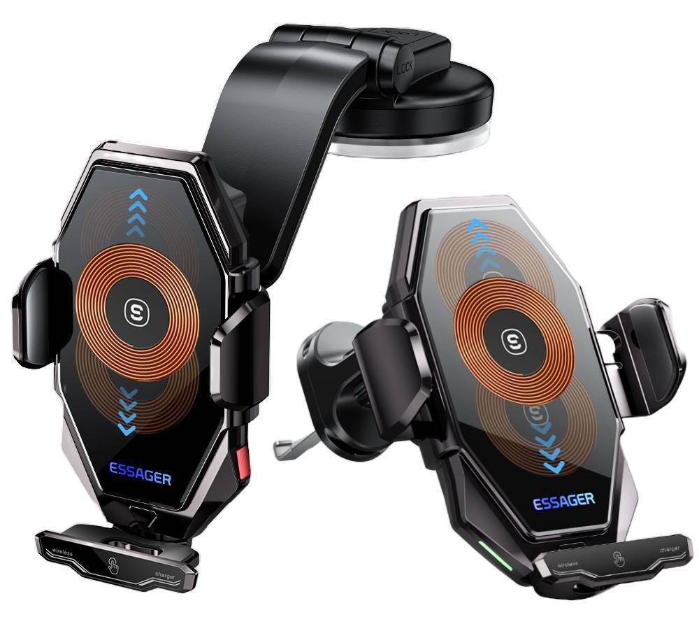 Автотримач з бездротовою зарядкою Essager Pilot 15W Quick Wireless Charger+Holder Black (EZJWXC-LH0A-Z) - Фото 1