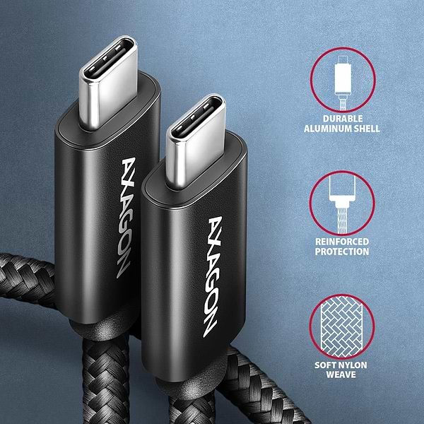 Фото - Кабель синхронизации данных AXAGON USB-C 2.0, 2.5m, PD 240W 5A, Black (BUCM2-CM25AB)