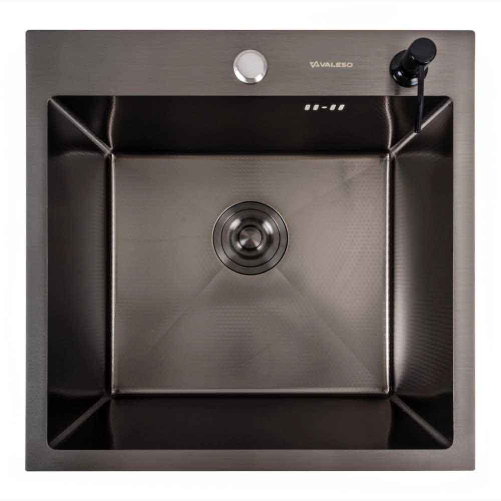 Мийка кухонна VALESO 50х50 PVD чорна DECOR Handmade (сифон круглий, 3,0/0,8)