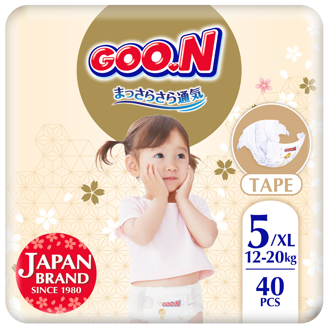 Одноразовые подгузники Goo.N Premium Soft на липучках Размер 5(XL) (12-20 кг), 40 шт. (F1010101-150) - Фото 1