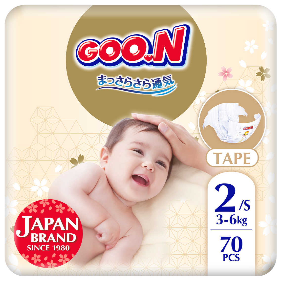 Одноразові підгузки Goo.N Premium Soft 3-6 кг 2(S) 70 шт. (F1010101-153) - Фото 1