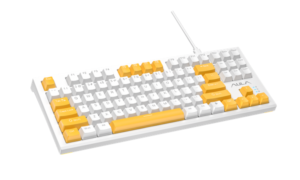 Фото - Клавиатура проводная Aula F3032 White keycaps, plus 21 Yellow keys KRGD Brown EN/UA (6948391201757)