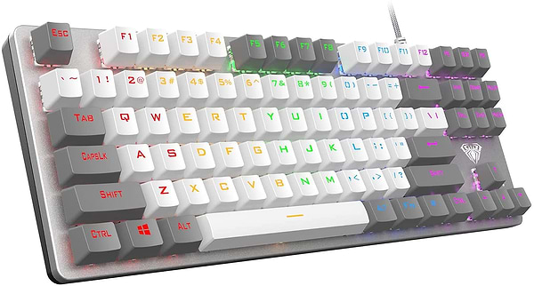 Фото - Клавиатура проводная игровая Aula Mechanical F3287 Grey/White keycap KRGD Blue (6948391240954)
