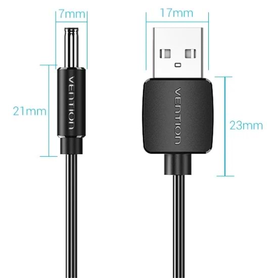 Фото - Уценка - Кабель питания Vention USB AM - 3.5mm DC Power PVC 5V 2A, Black 1.0 m (CEXBF)