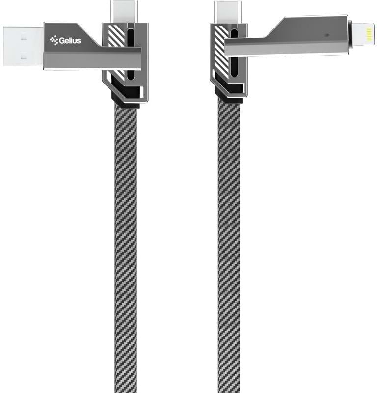 Кабель синхронизации данных Gelius Twister 4в1 USB-A/Type-C to Type-C/Lightning 60W 1,2m Gray (GP-UCN004) - Фото 1