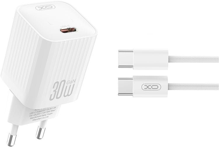 Мережевий зарядний пристрій XO L148 PD30W Single USB-C Charger with TYPE-C cable, white (XO-L148+C)