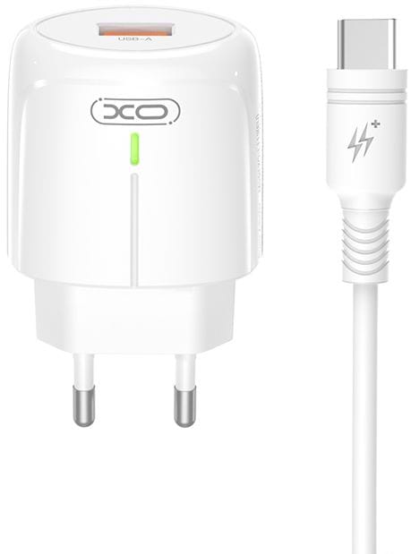Мережевий зарядний пристрій XO L112 QC18W Charger with LED with Type-c cable white (XO-L112+C)