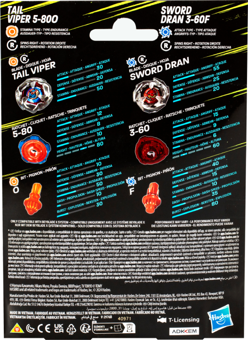 Фото - Набір дзиг Hasbro TAIL VIPER та SWORD DRAN серії "Beyblade X" (F9586_G0197)