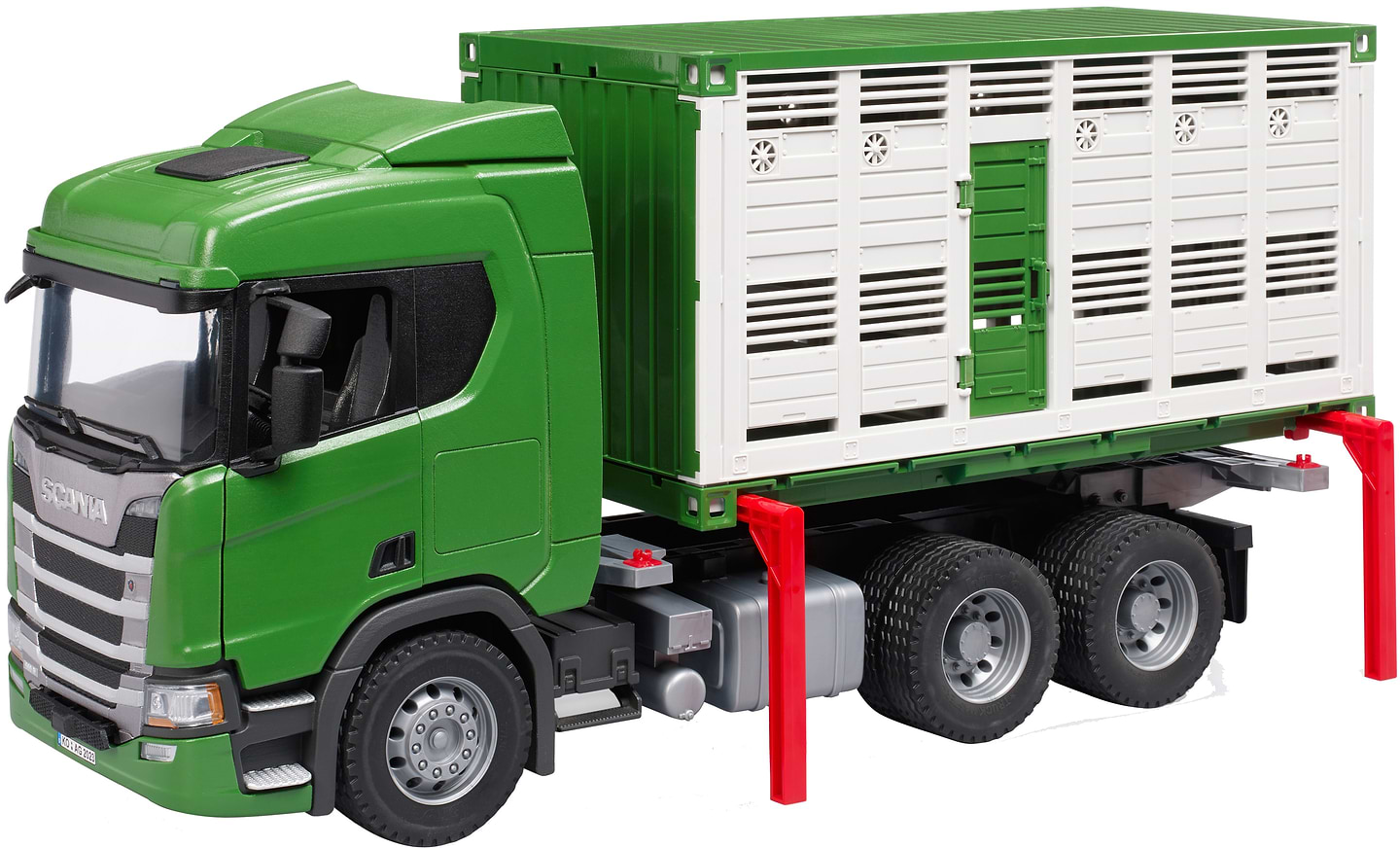 Наземная спецтехника BRUDER Scania Super 560R для перевозки животных с коровой (03548)