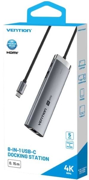 Фото - Хаб USB Vention USB3.2 Type-C HDMI/USB3.0/USB2.0/RJ45/SD/TF/PD 100W (TGUHB)