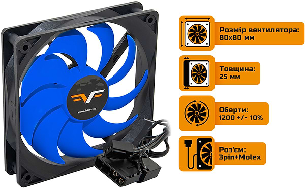 Фото - Корпусный вентилятор Frime 120x120x25мм, 3Pin, Black/Blue (FBF120HB3)