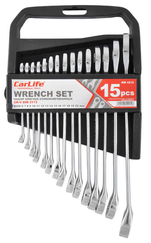 Набор комбинированных ключей CarLife CR-V 6-22 мм 15 шт. (WR4215)