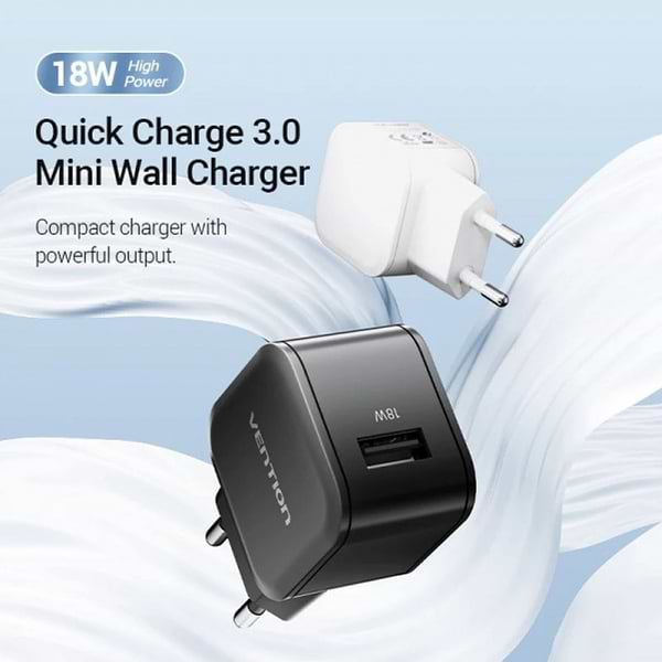 Фото - Мережевий зарядний пристрій Vention 1xUSB 18W QC3.0 White (FEKW0-EU)
