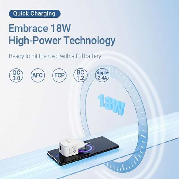 Фото - Мережевий зарядний пристрій Vention 1xUSB 18W QC3.0 White (FEKW0-EU)