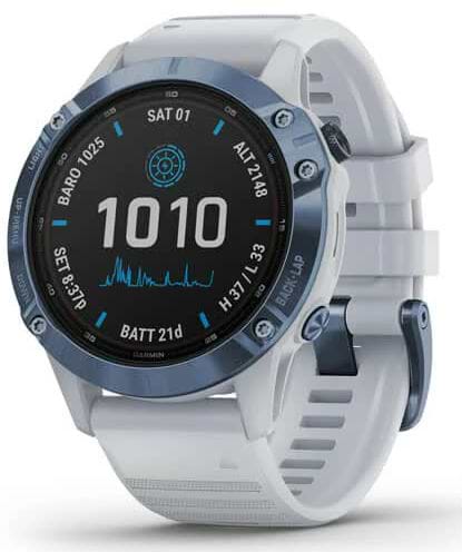 Фото - Уценка - Смарт-часы Garmin fenix 6 Pro Solar Mineral Blue Titanium with Whitestone Band (010-02410-19)