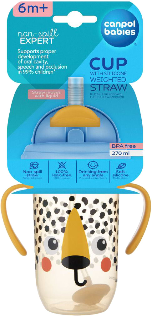 Фото - Поїльник-непроливайка дитячий Canpol babies з трубочкою і обтяжувачем270 мл BabiesBoo - гепард (56/617_ora)