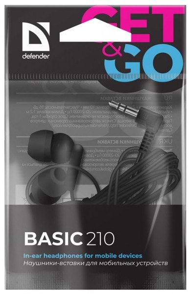 Фото - Наушники вкладыши проводные Defender Basic 210 Black (63211)