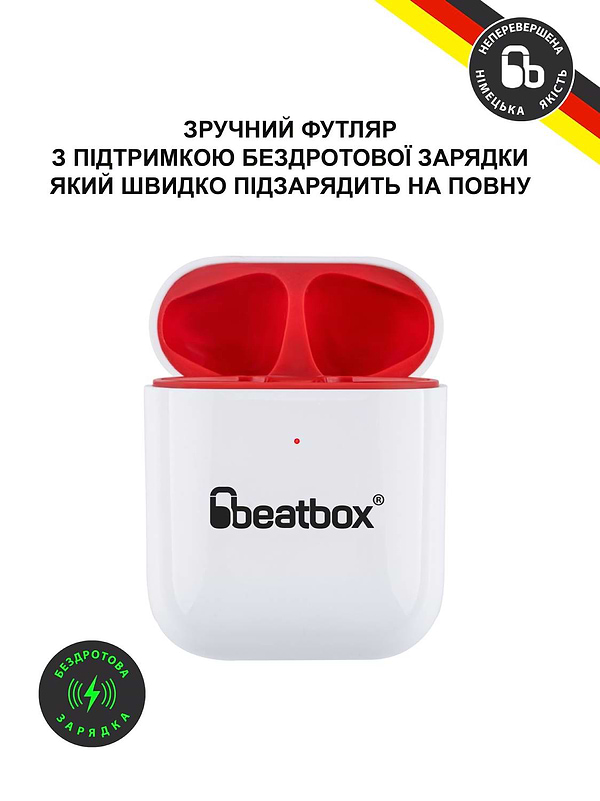 Фото - Навушники вкладиші бездротові TWS BeatBox PODS AIR 2 Wireless charging white-red (bbpair2wcwr)